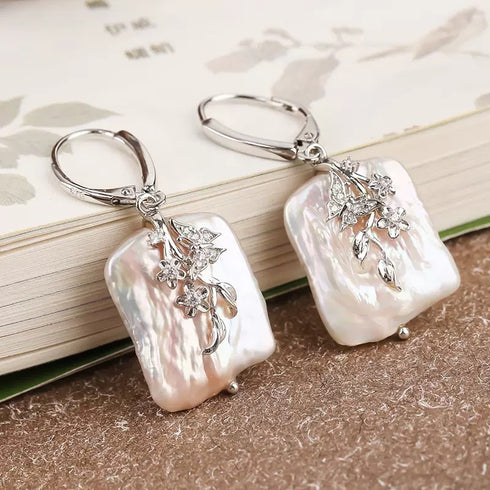 Handcrafted Baroque Freshwater Pearl Leaf Earrings Silver - House Of Pearls